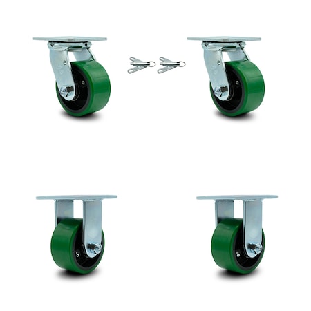 Service Caster 4 Inch Green Poly on Steel Caster Set with Ball Bearings 2 Swivel Lock 2 Rigid SCC-30CS420-PUB-GB-BSL-2-R-2